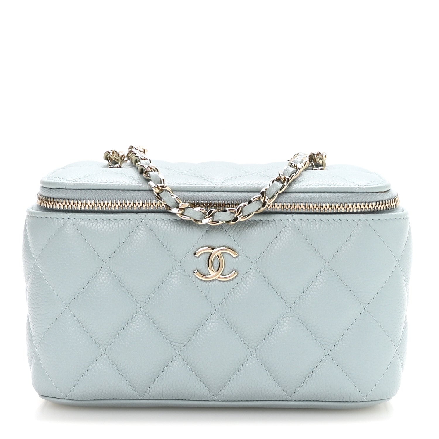 Caviar Quilted Small Tiny CC Vanity Case With Chain Light Blue Light Blue