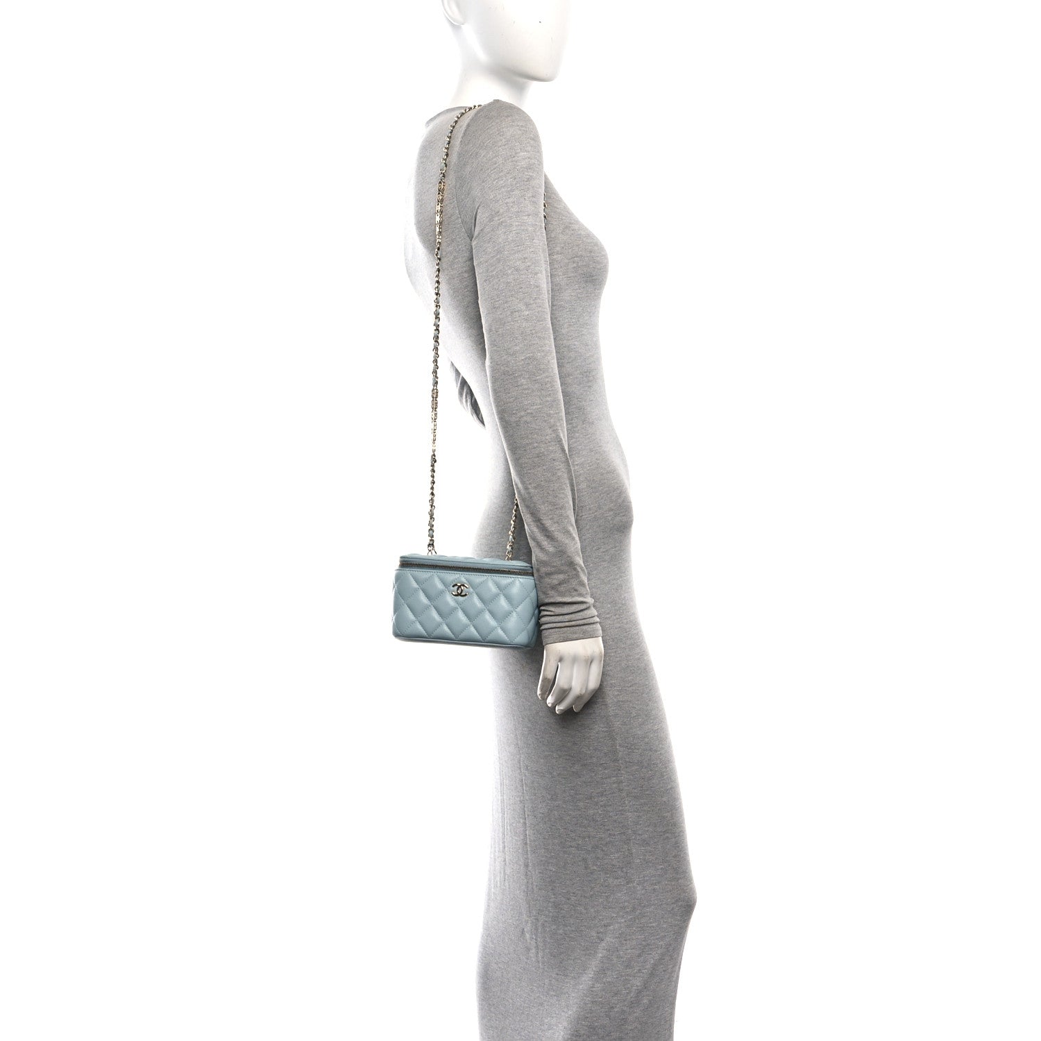 Caviar Quilted Small Tiny CC Vanity Case With Chain Light Blue Light Blue — view 2