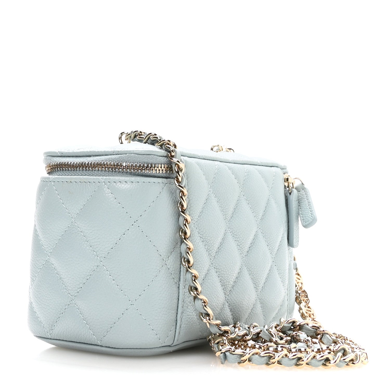 Caviar Quilted Small Tiny CC Vanity Case With Chain Light Blue Light Blue — view 3