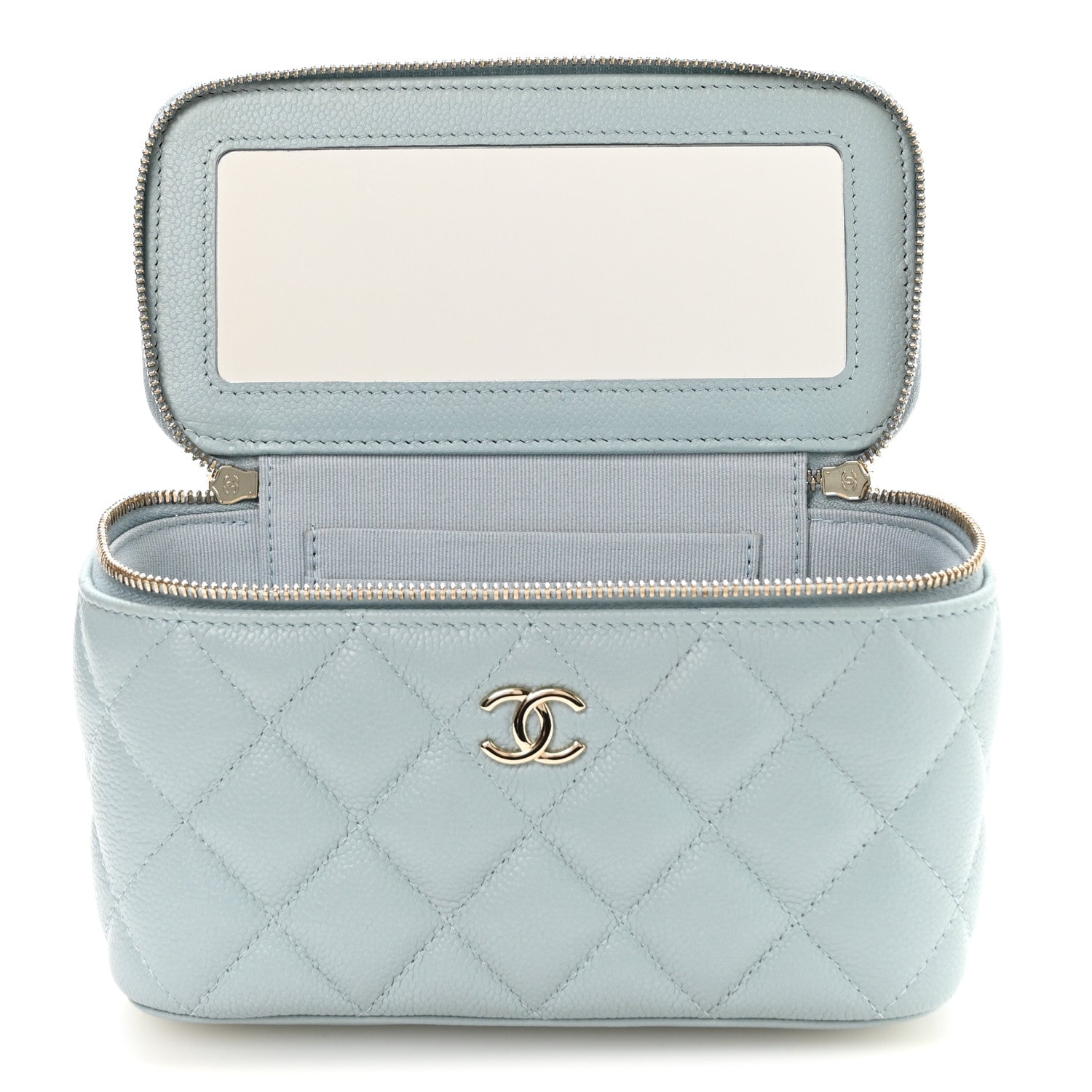 Caviar Quilted Small Tiny CC Vanity Case With Chain Light Blue Light Blue — view 5