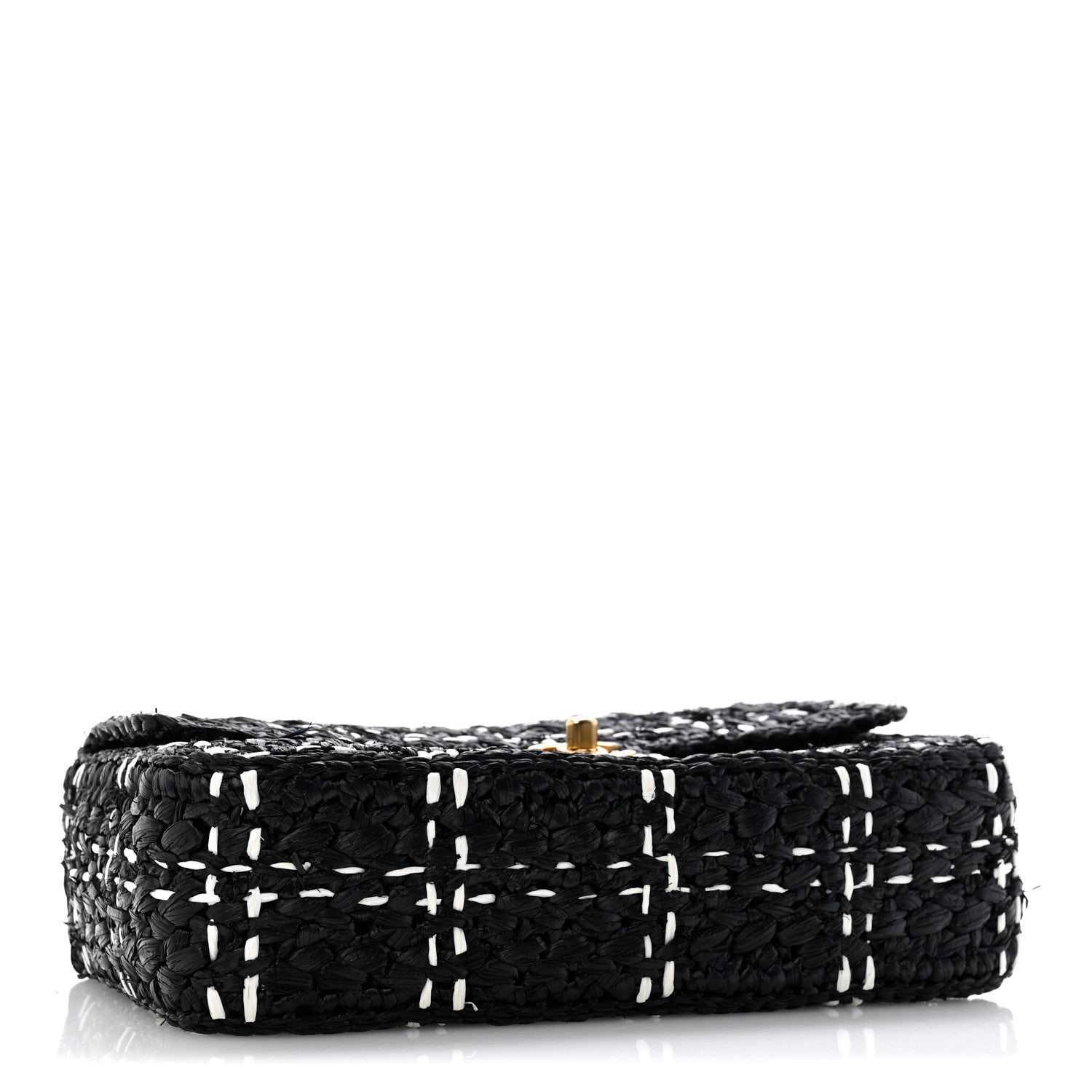 Raffia Effect Medium Tweedy Flap Bag Black White — view 4