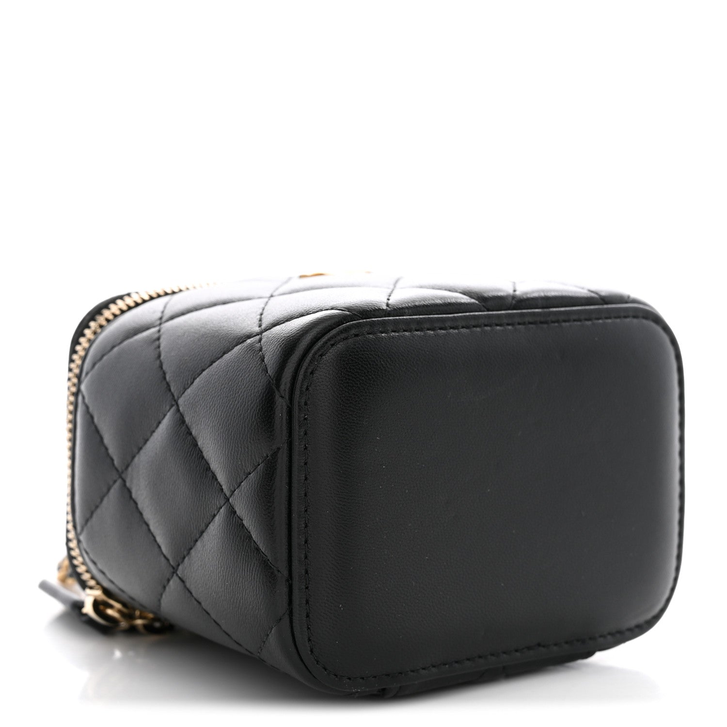Lambskin Quilted Top Handle Mini Vanity Case With Chain Black — view 4