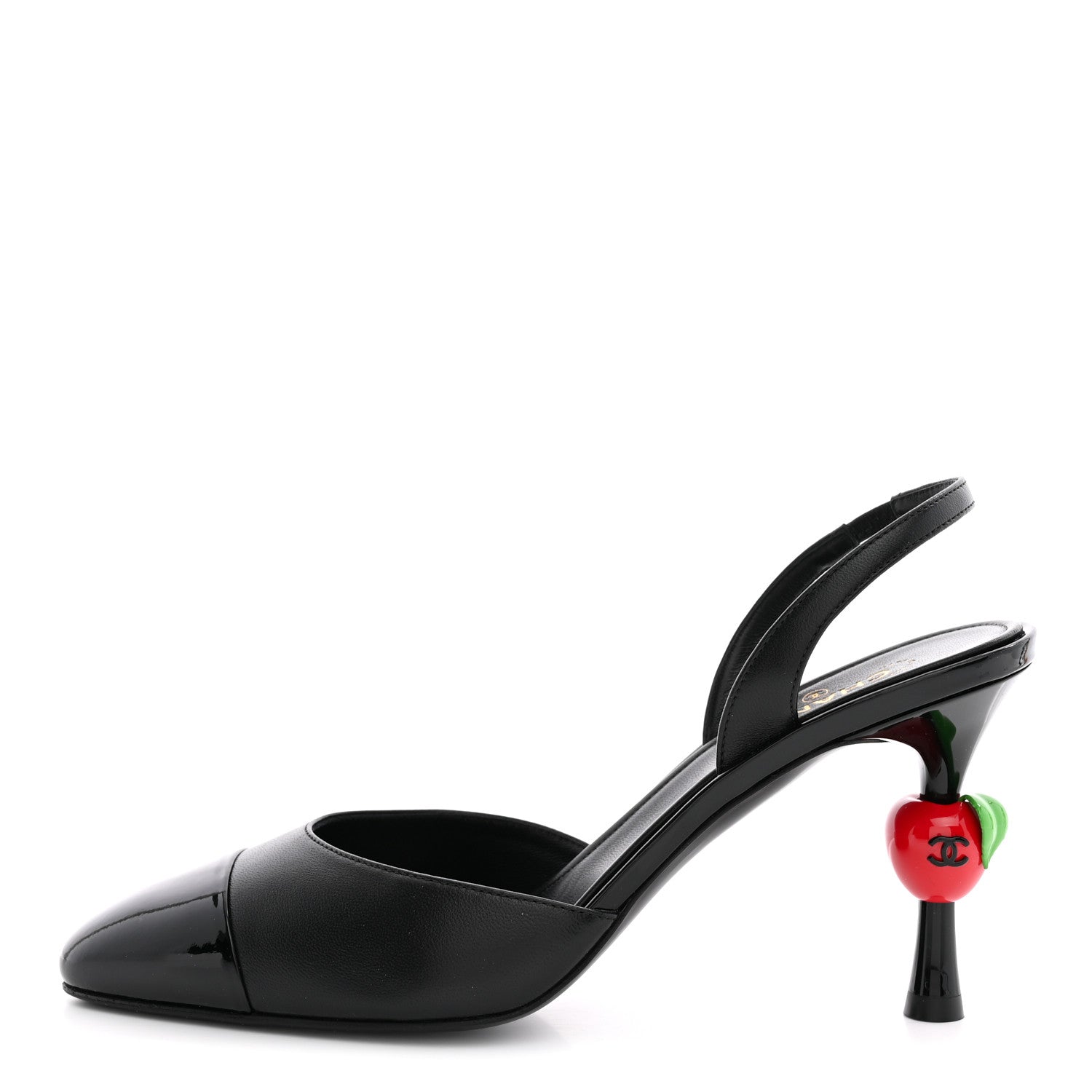Lambskin Patent Cap Toe CC Apple Slingback Pumps 39 Black