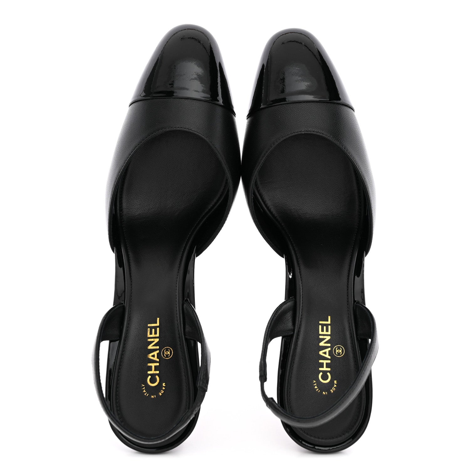 Lambskin Patent Cap Toe CC Apple Slingback Pumps 39 Black — view 2