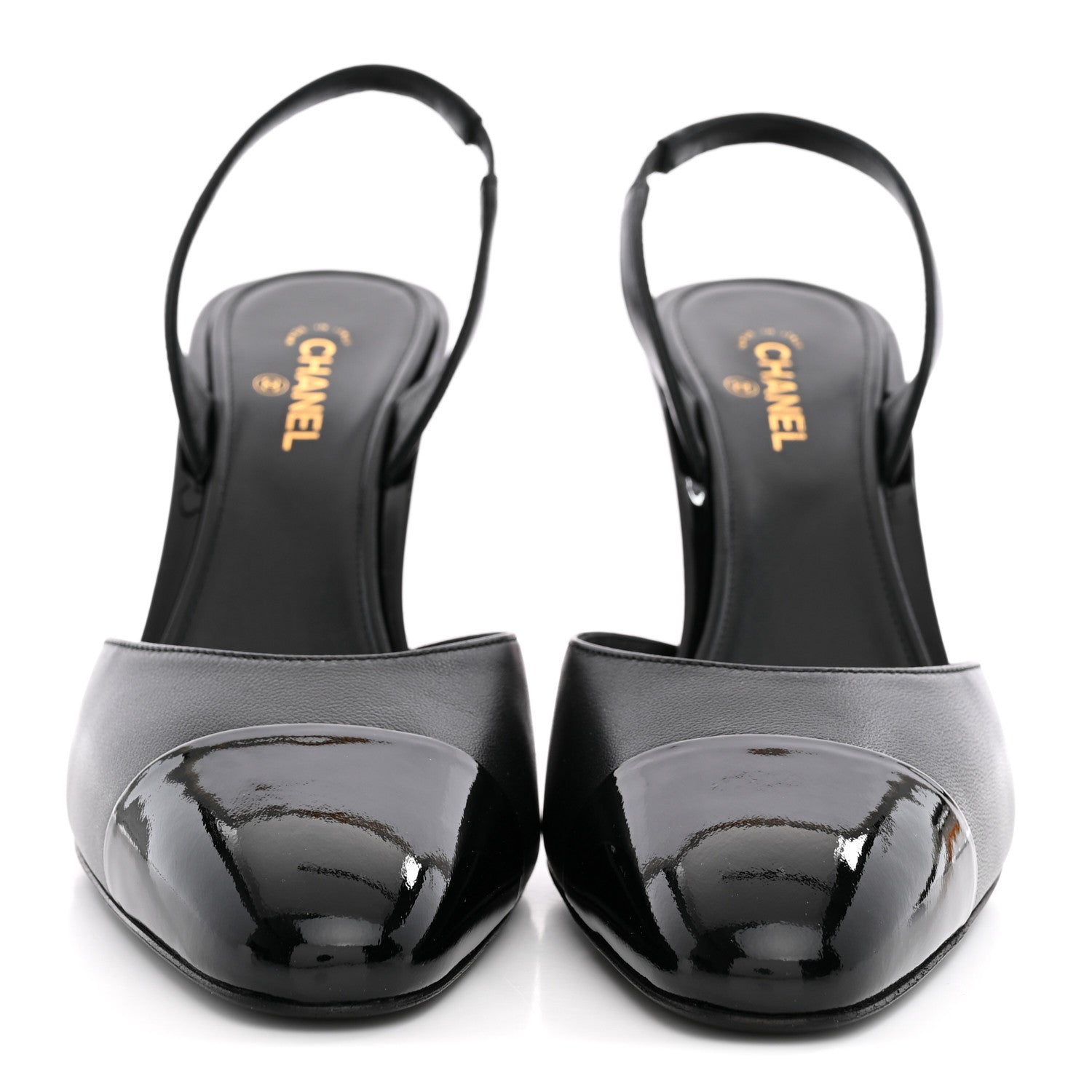 Lambskin Patent Cap Toe CC Apple Slingback Pumps 39 Black — view 3