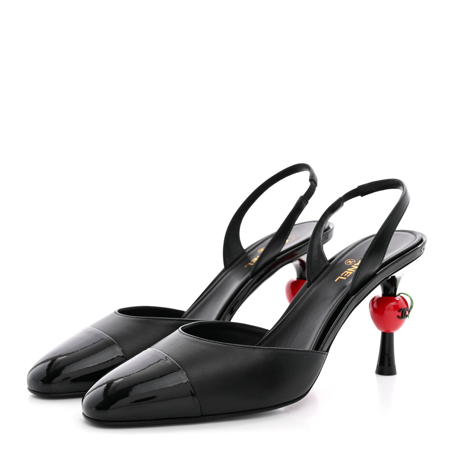 Lambskin Patent Cap Toe CC Apple Slingback Pumps 39 Black — view 4