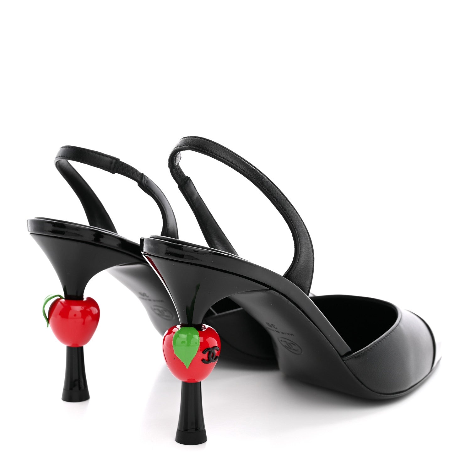 Lambskin Patent Cap Toe CC Apple Slingback Pumps 39 Black — view 5