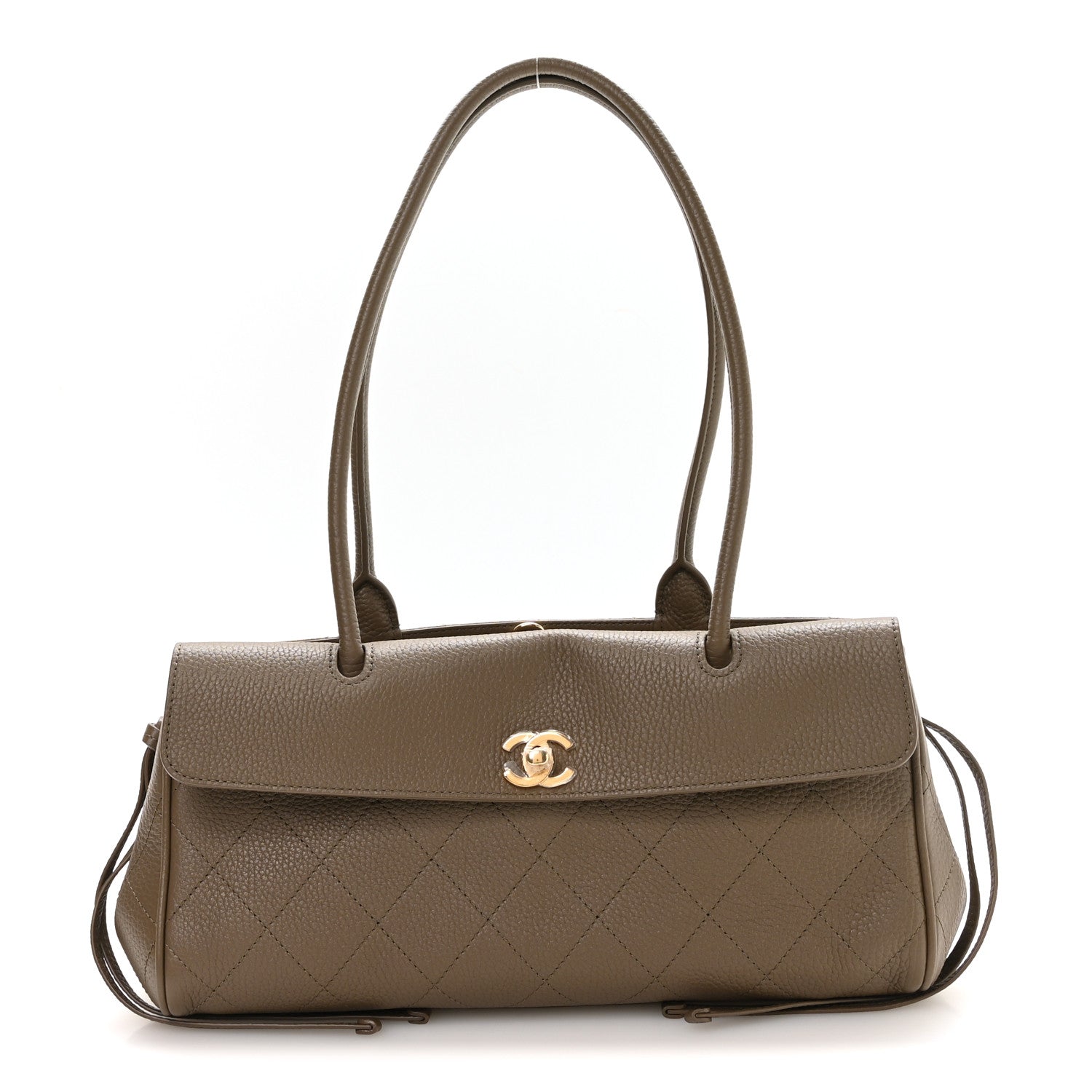 Grained Calfskin Stitched Urban Essentials Small Shopping Bag Dark Khaki