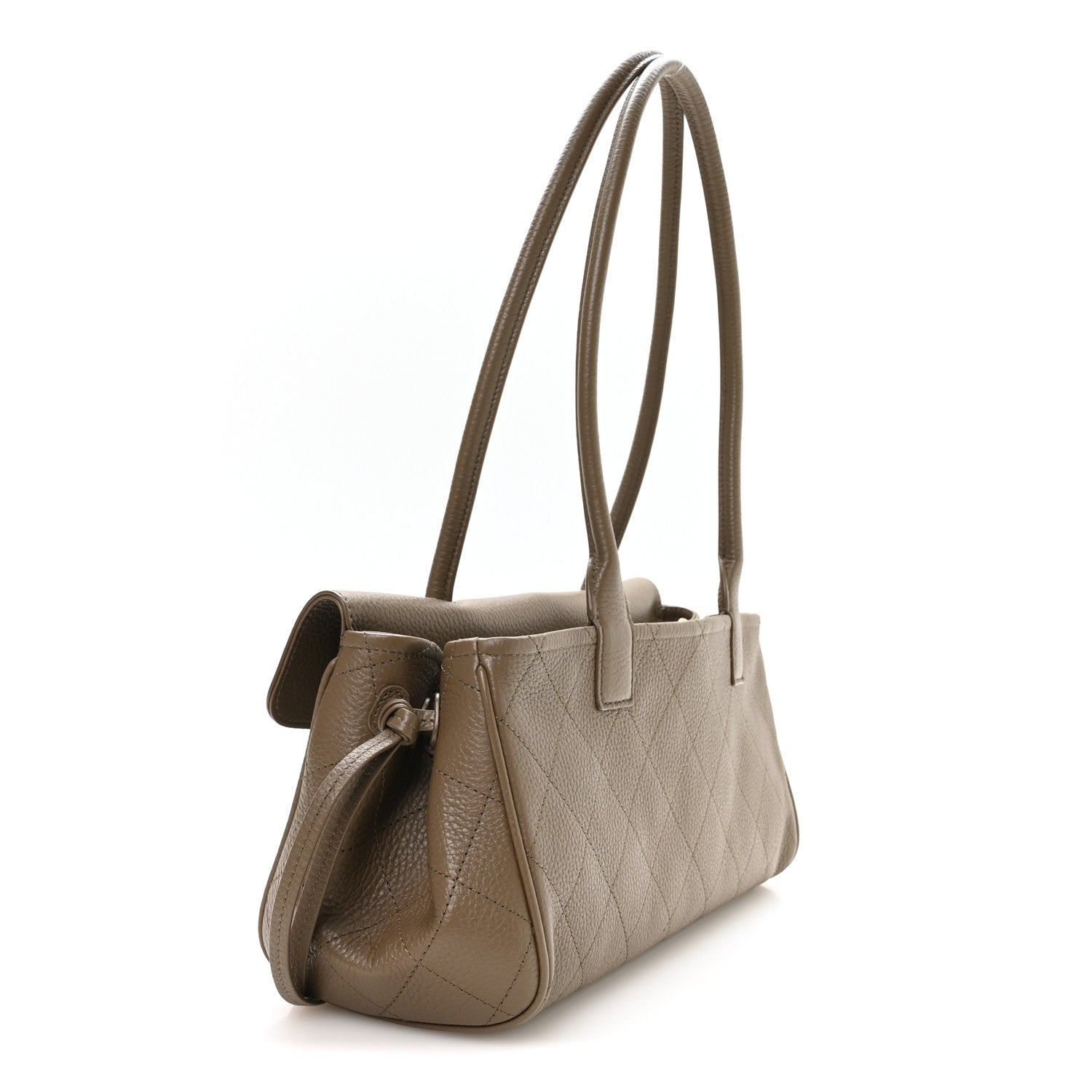 Grained Calfskin Stitched Urban Essentials Small Shopping Bag Dark Khaki — view 3