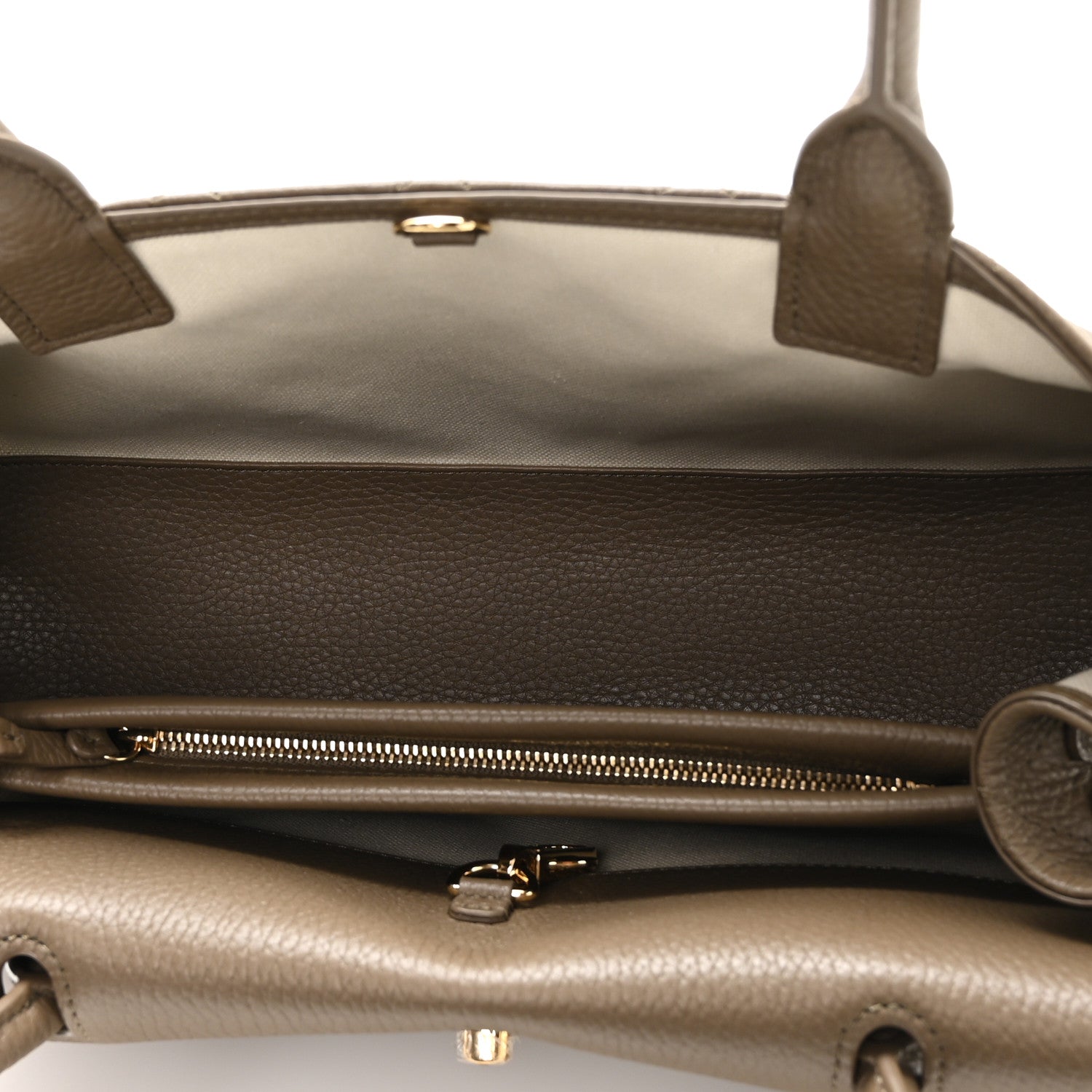 Grained Calfskin Stitched Urban Essentials Small Shopping Bag Dark Khaki — view 5