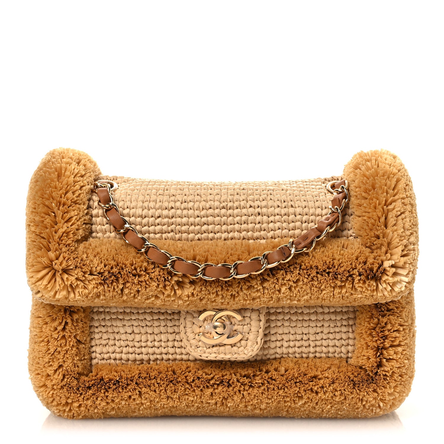 Braided Raffia Coco Beach Flap Beige