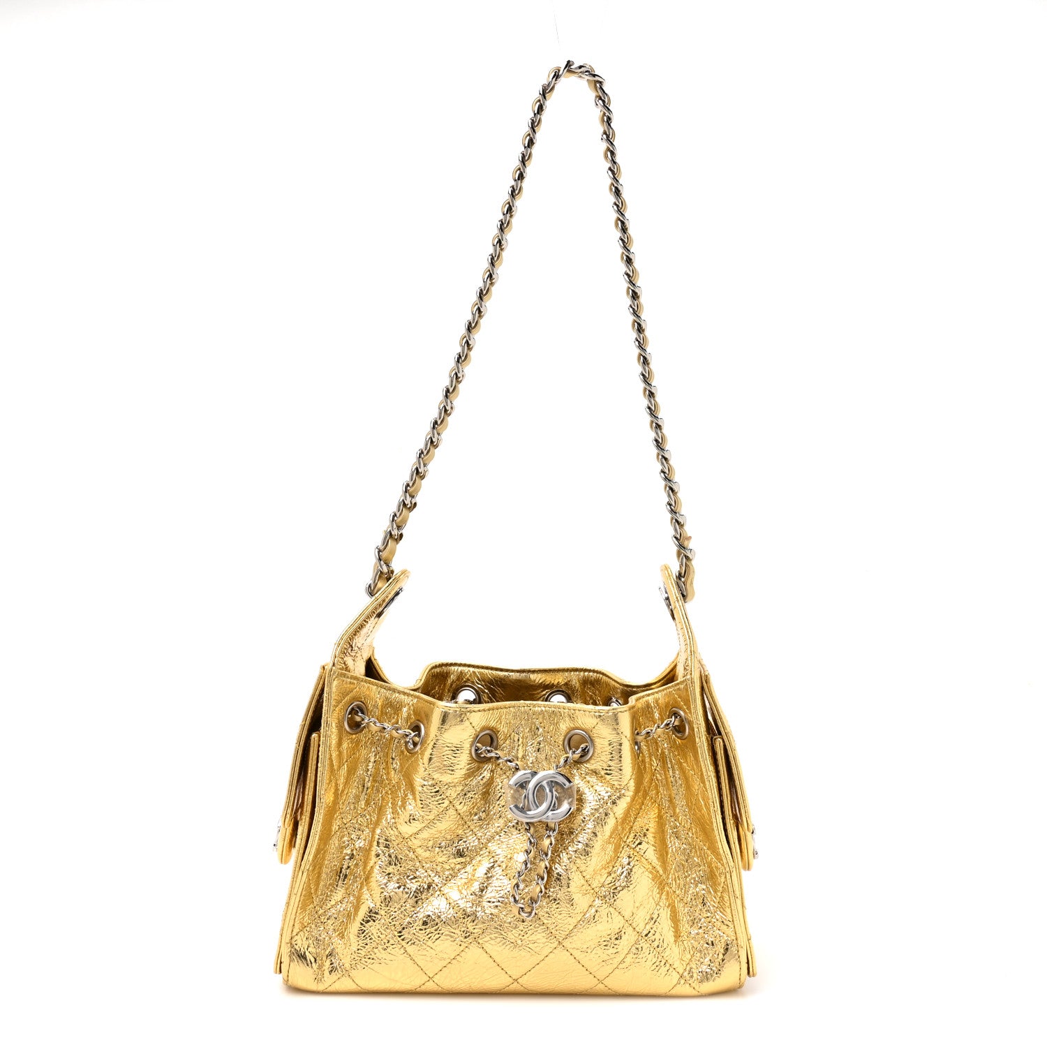 Metallic Aged Calfskin Mini Chanel 25 Handbag Gold