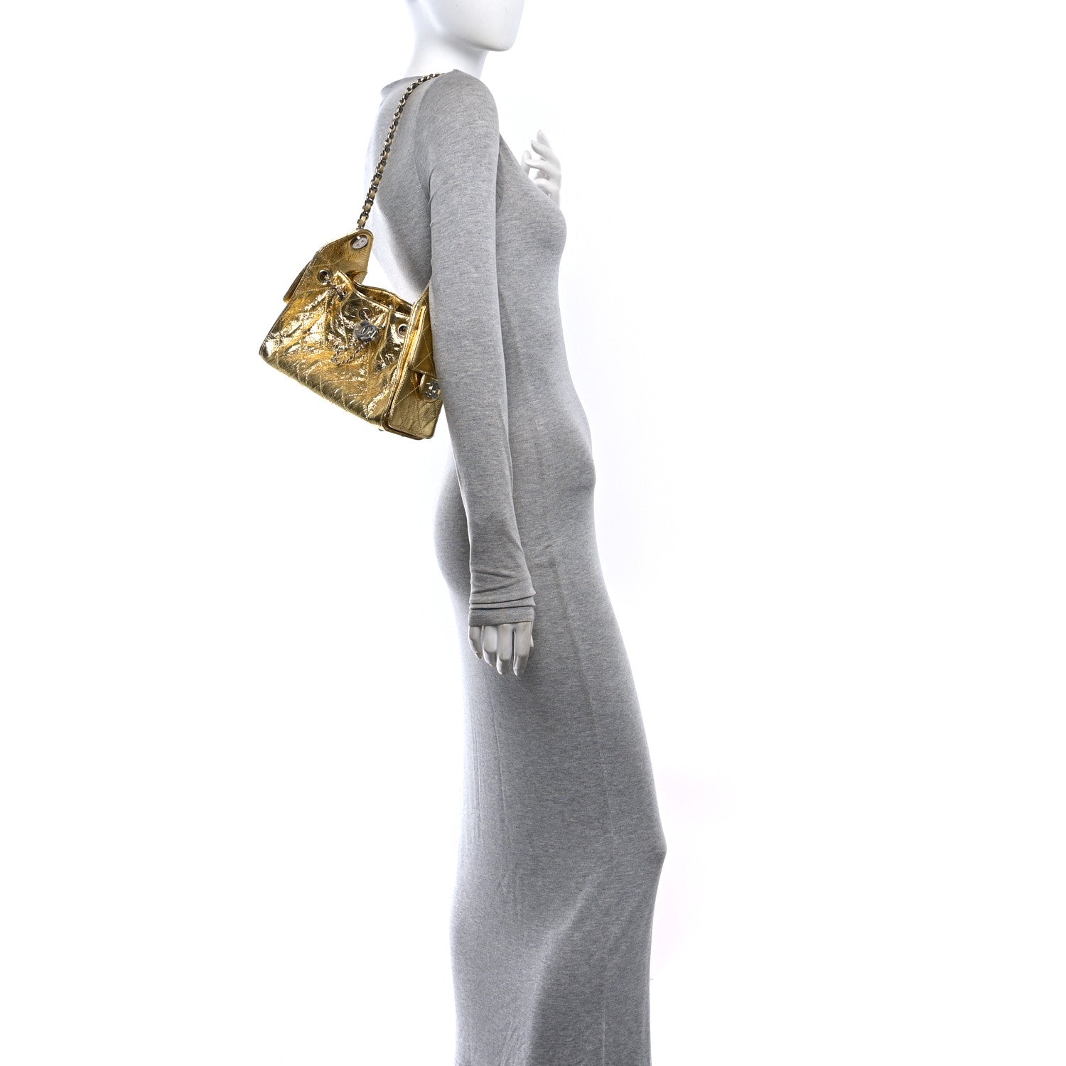 Metallic Aged Calfskin Mini Chanel 25 Handbag Gold — view 2