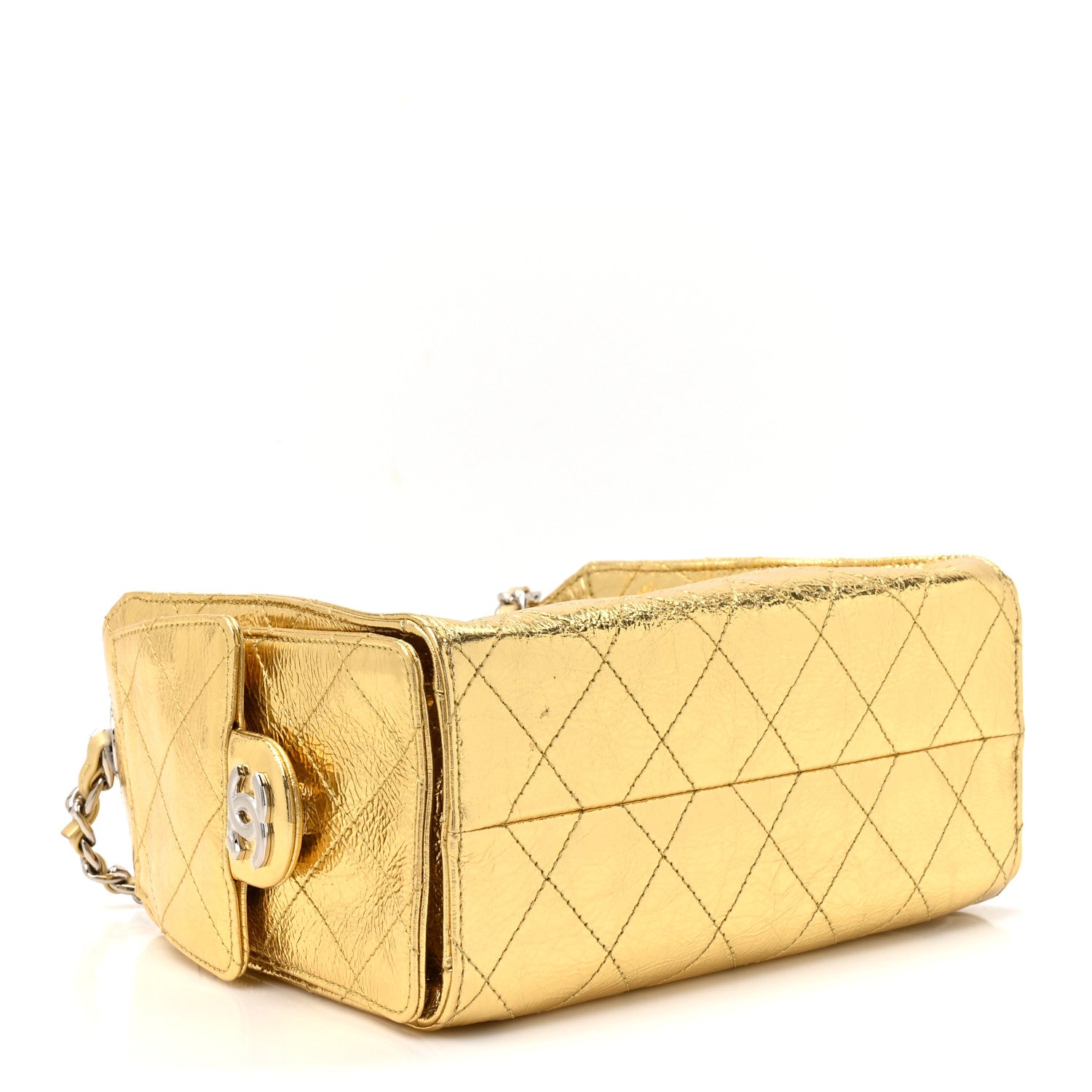 Metallic Aged Calfskin Mini Chanel 25 Handbag Gold — view 4