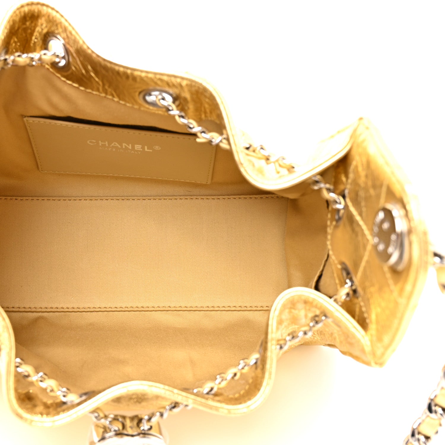 Metallic Aged Calfskin Mini Chanel 25 Handbag Gold — view 5