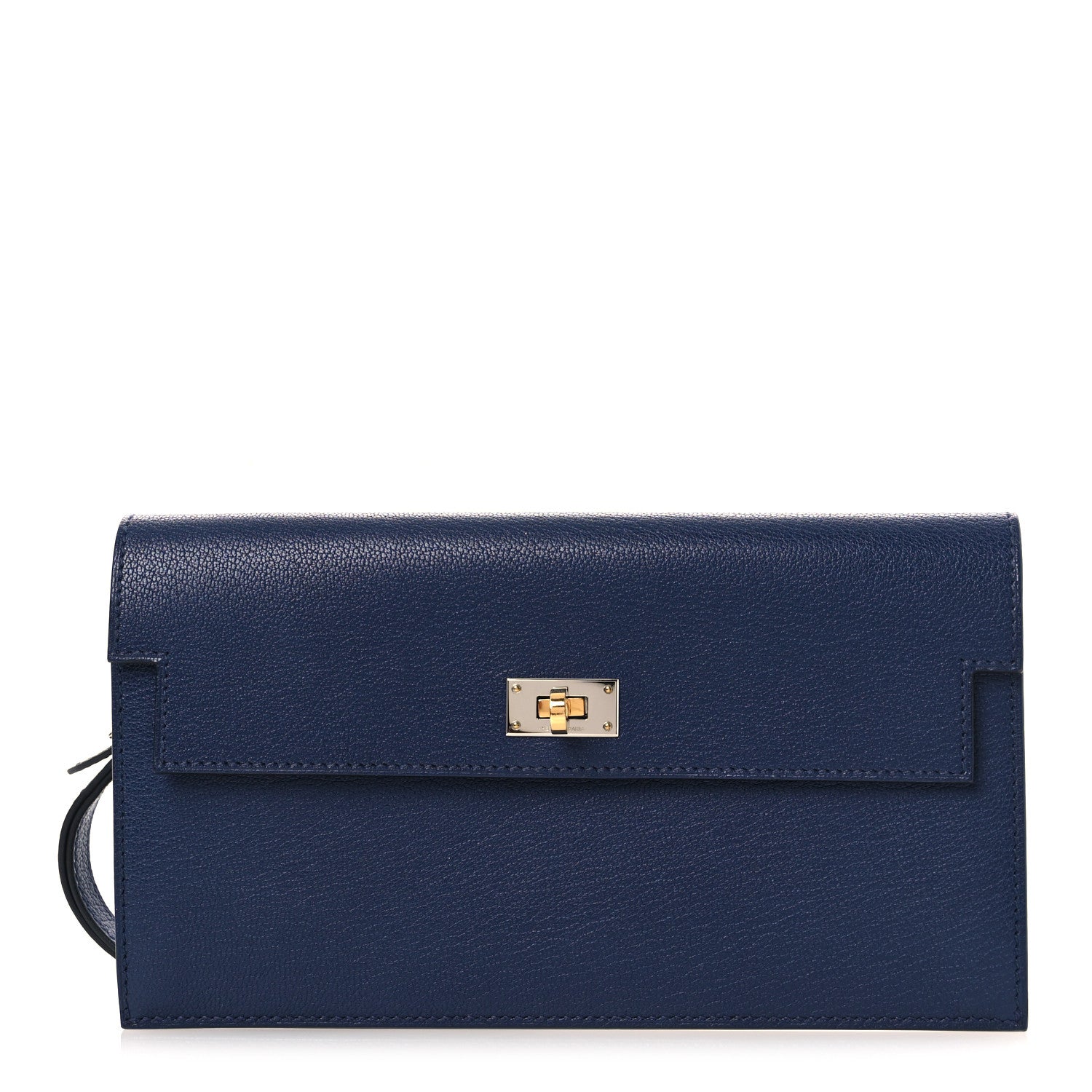 Chevre Chamkila Kelly Pocket Long Wallet Bleu Indigo