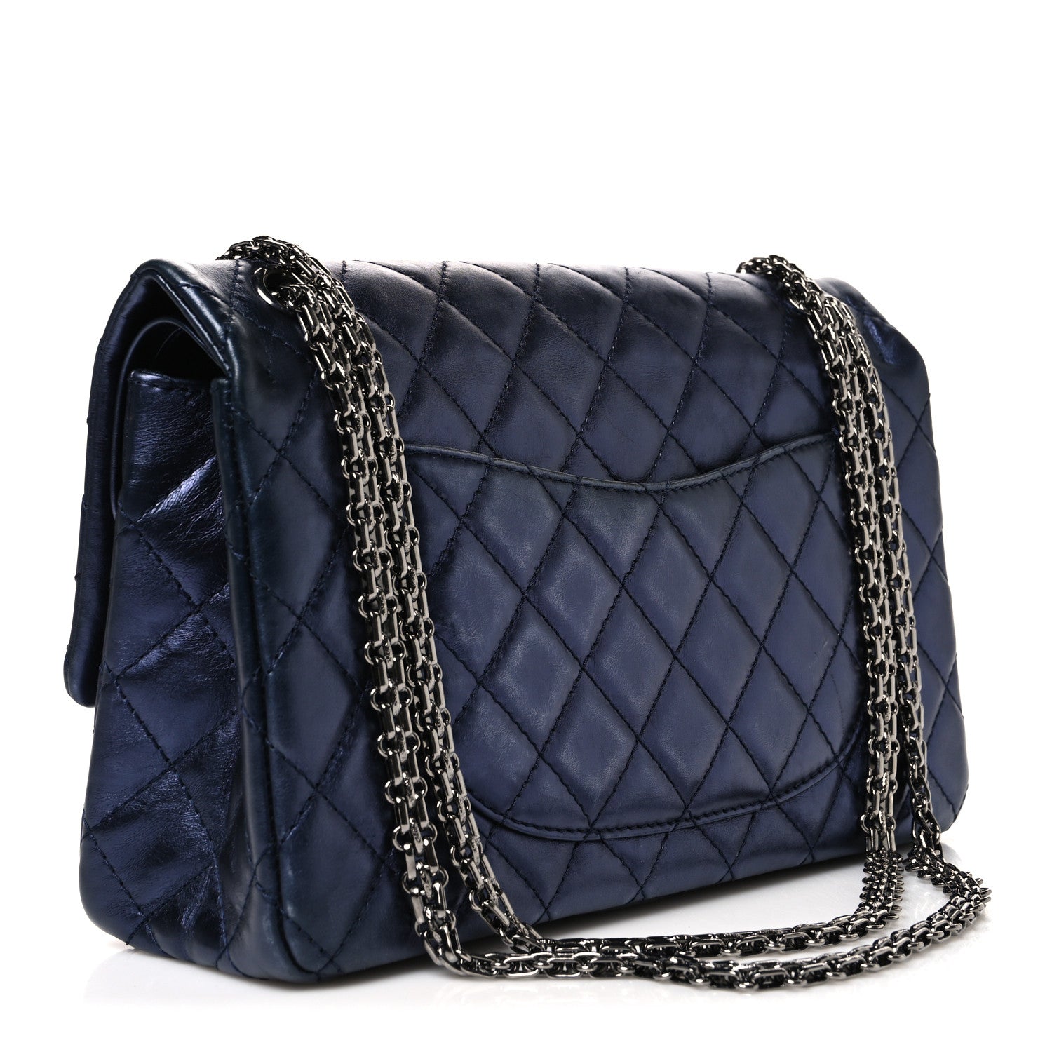 Metallic Aged Calfskin Quilted 2.55 Reissue 226 Flap Dark Navy Blue — view 3