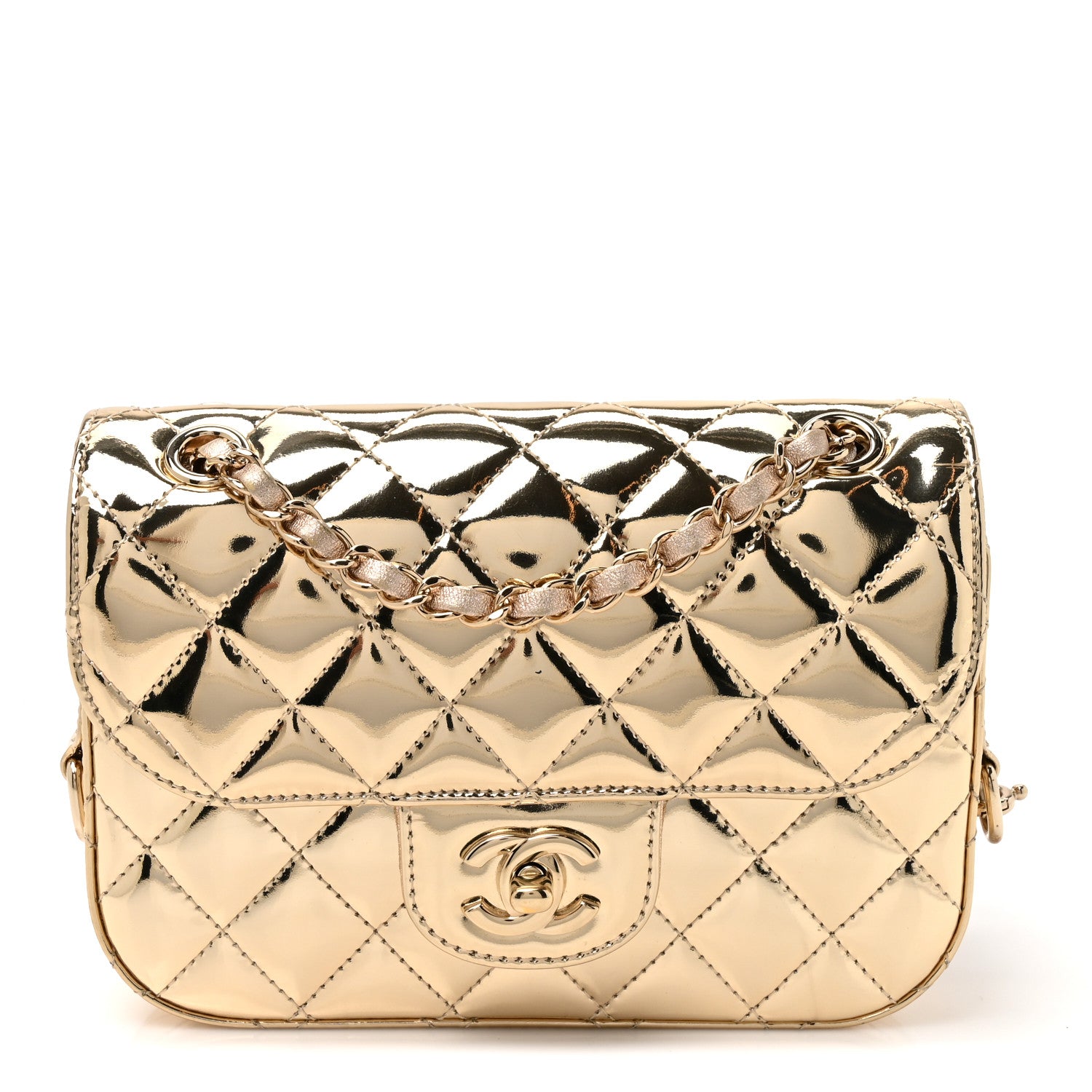 Mirror Calfskin Metallic Calfskin Quilted Hollywood Boulevard Mini Flap With Star Coin Purse Gold