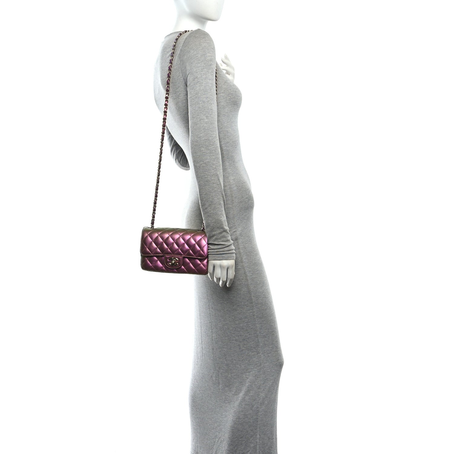Iridescent Lambskin Quilted Mini Rectangular Flap Purple — view 2