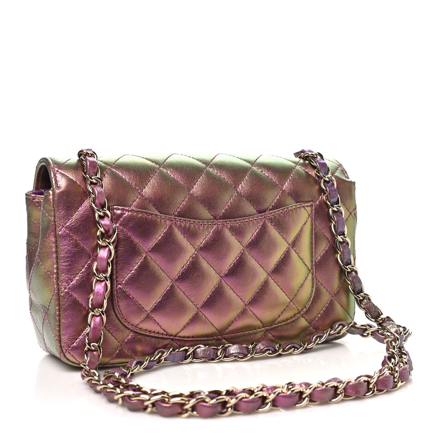 Iridescent Lambskin Quilted Mini Rectangular Flap Purple — view 3