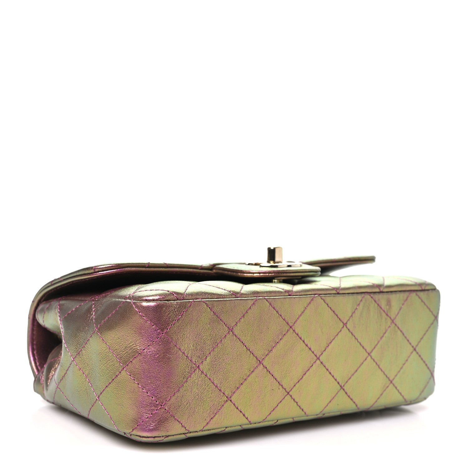 Iridescent Lambskin Quilted Mini Rectangular Flap Purple — view 4
