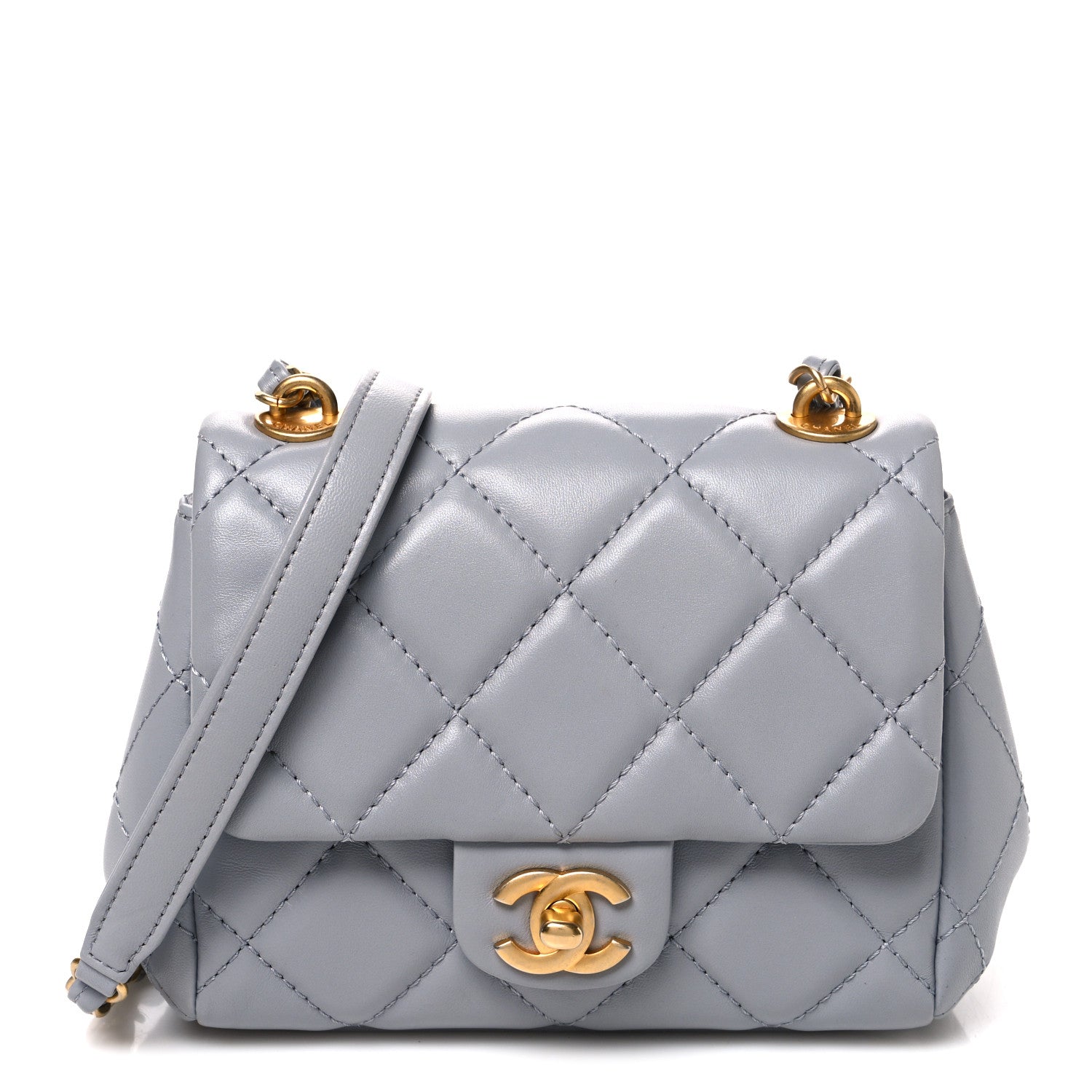 Lambskin Quilted Mini Flap Light Grey
