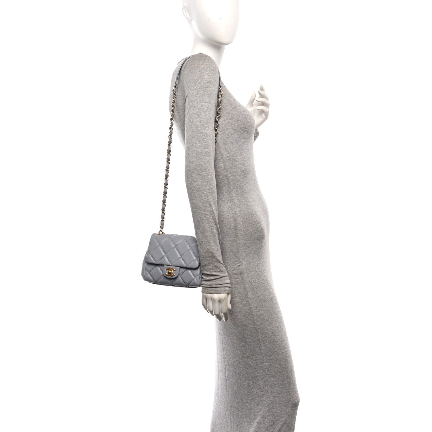 Lambskin Quilted Mini Flap Light Grey — view 2