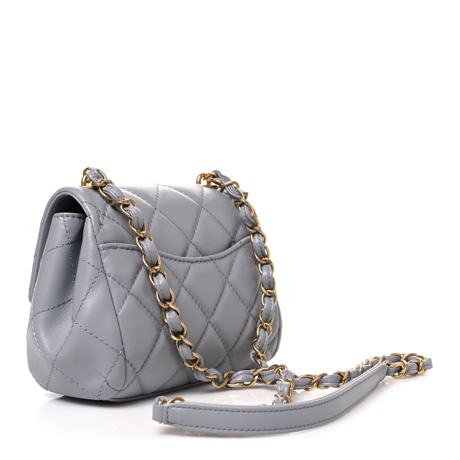 Lambskin Quilted Mini Flap Light Grey — view 3