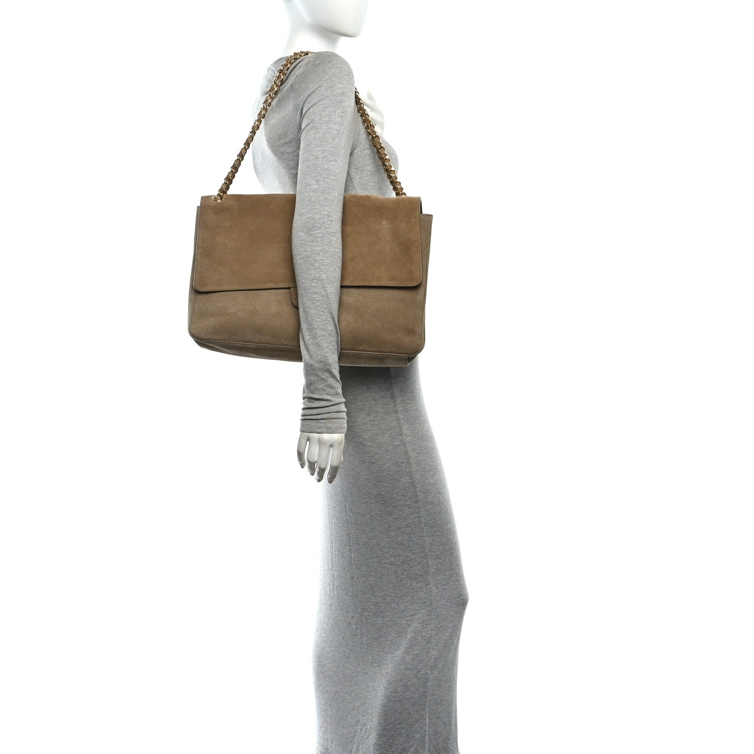 Suede Calfskin Souplissimo Maxi Flap Dark Beige — view 2