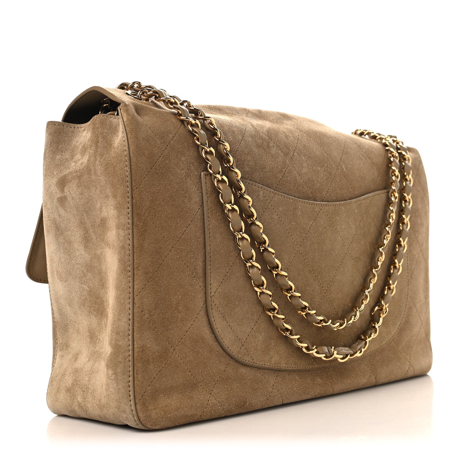 Suede Calfskin Souplissimo Maxi Flap Dark Beige — view 3
