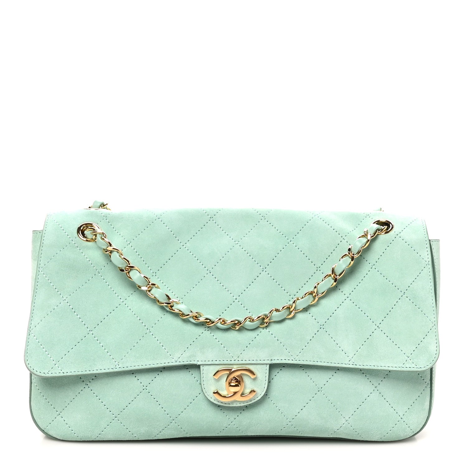Suede Calfskin Small Souplissimo Maxi Flap Green