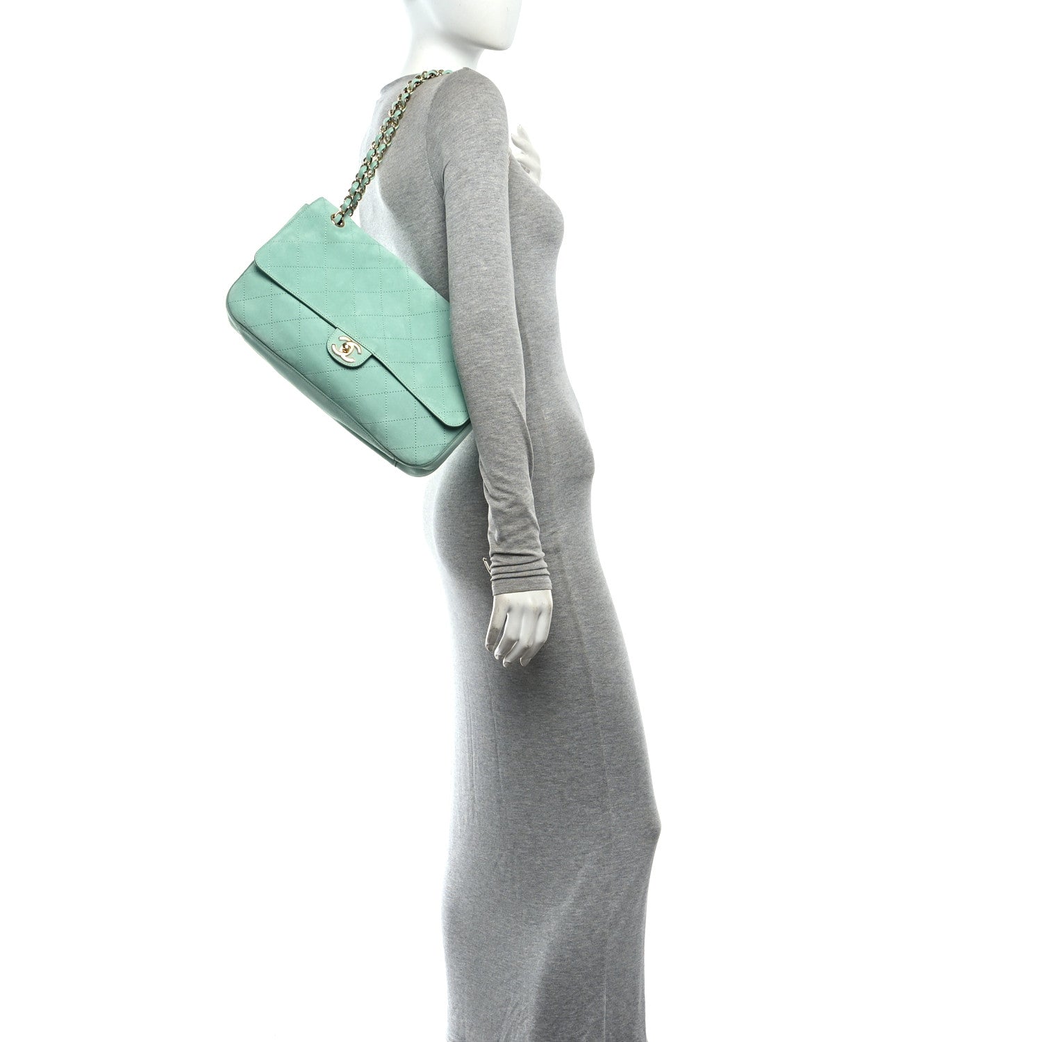 Suede Calfskin Small Souplissimo Maxi Flap Green — view 2
