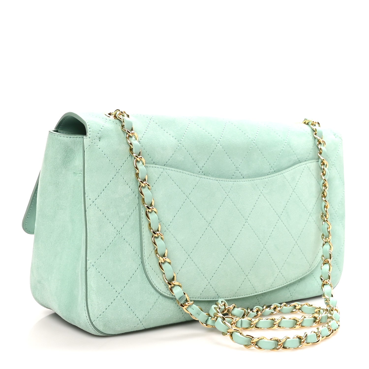 Suede Calfskin Small Souplissimo Maxi Flap Green — view 3
