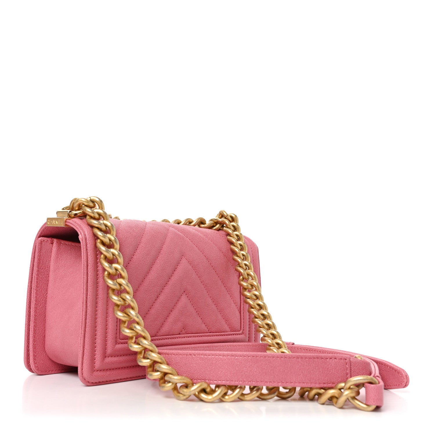 Caviar Chevron Quilted Small Boy Flap Pink — view 3