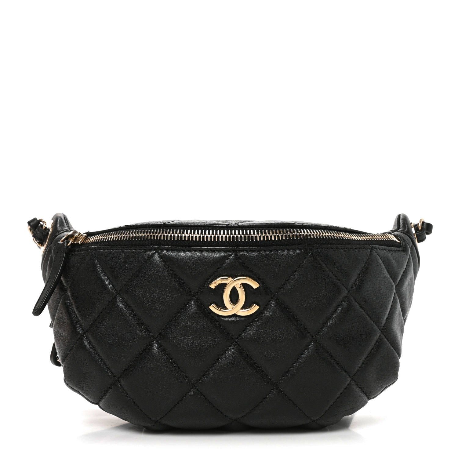 Shiny Lambskin Quilted Belt Bag Black
