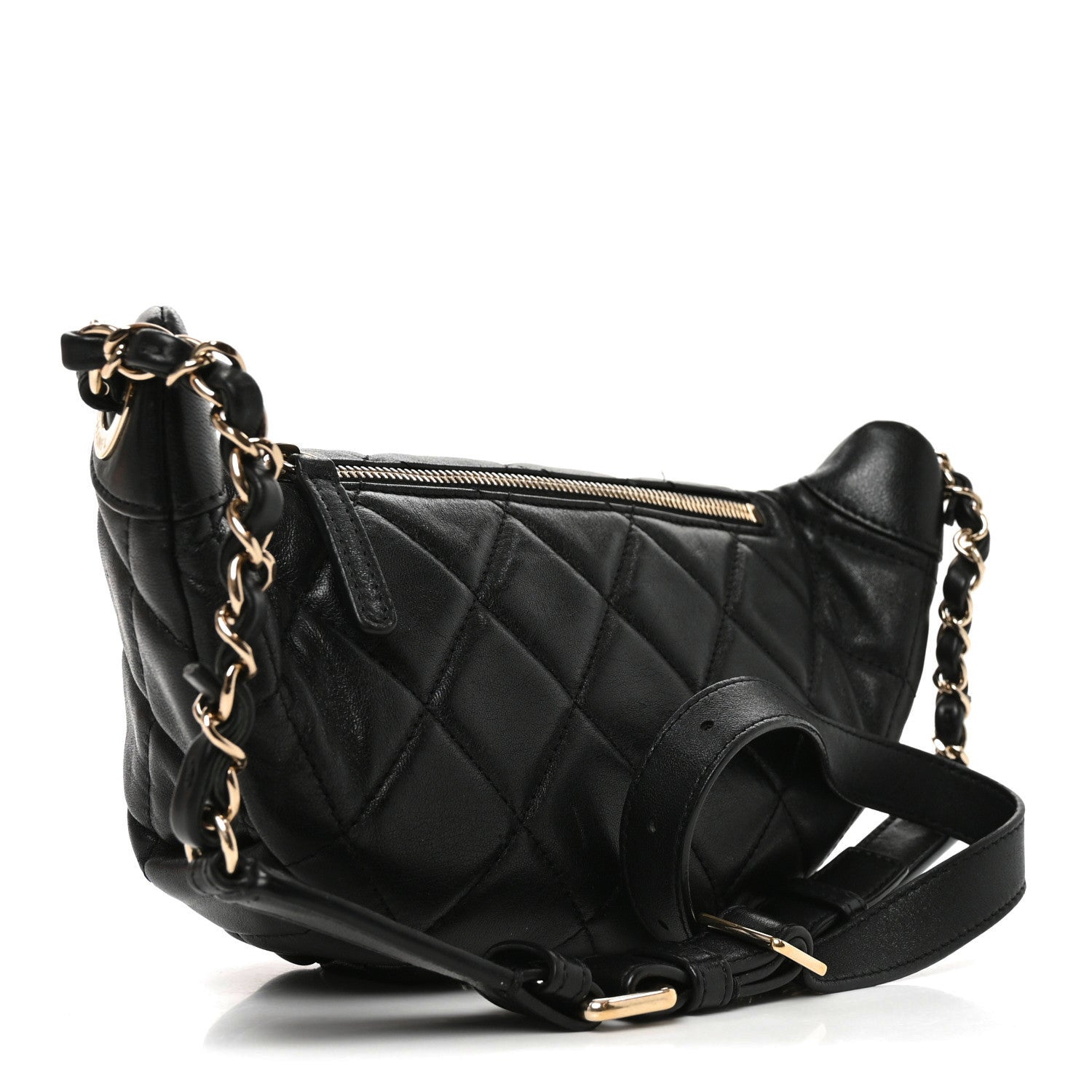 Shiny Lambskin Quilted Belt Bag Black — view 3