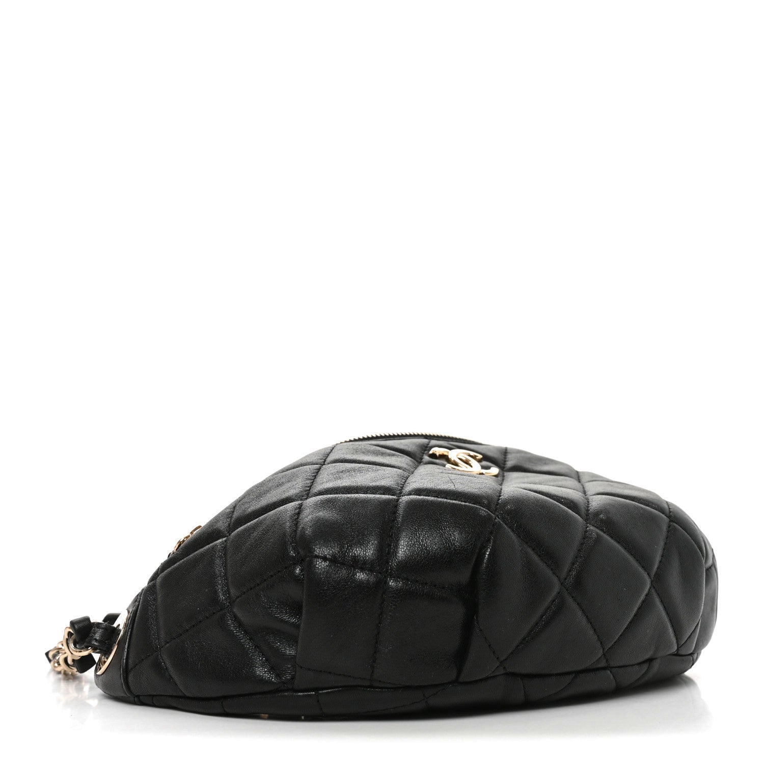 Shiny Lambskin Quilted Belt Bag Black — view 4