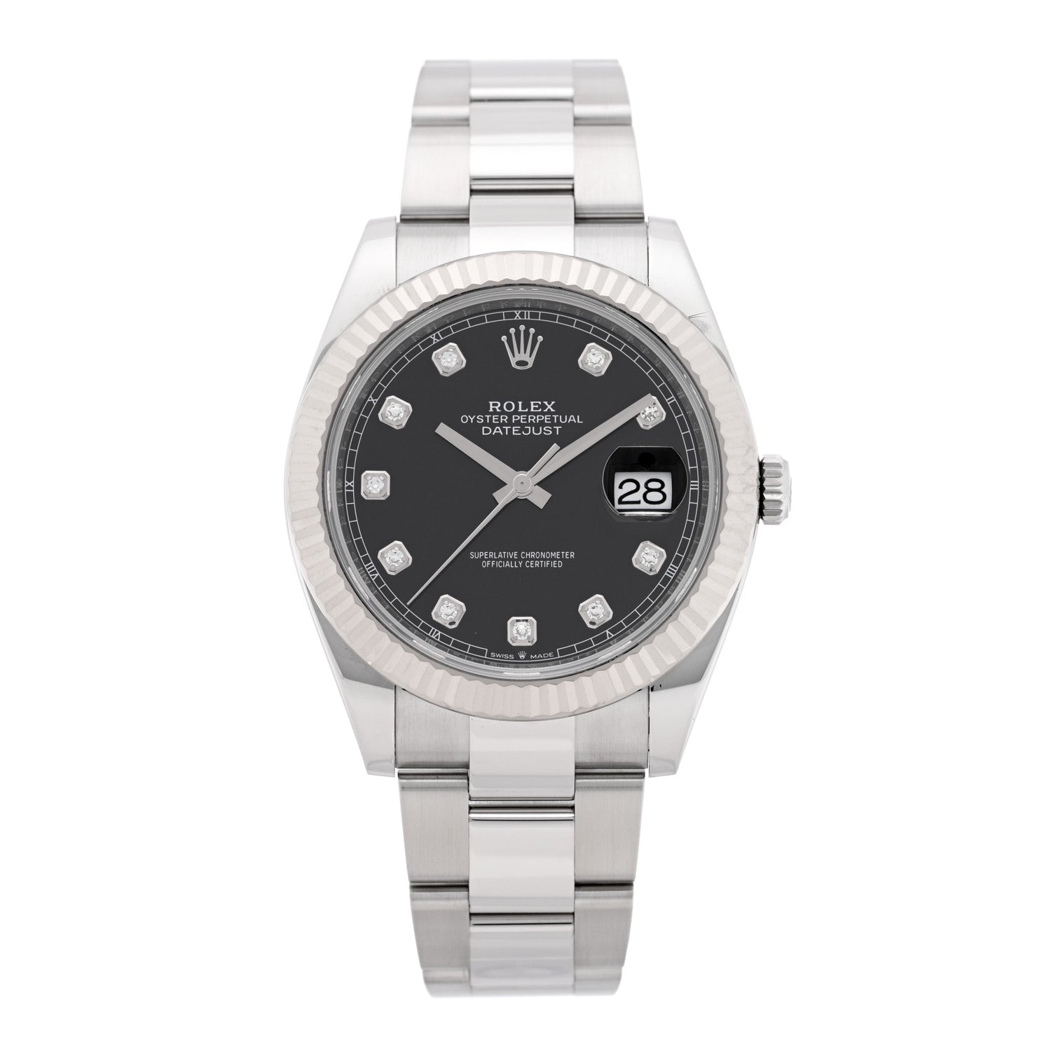 Stainless Steel 18K White Gold Diamond 41mm Oyster Perpetual Datejust Watch Black 126334