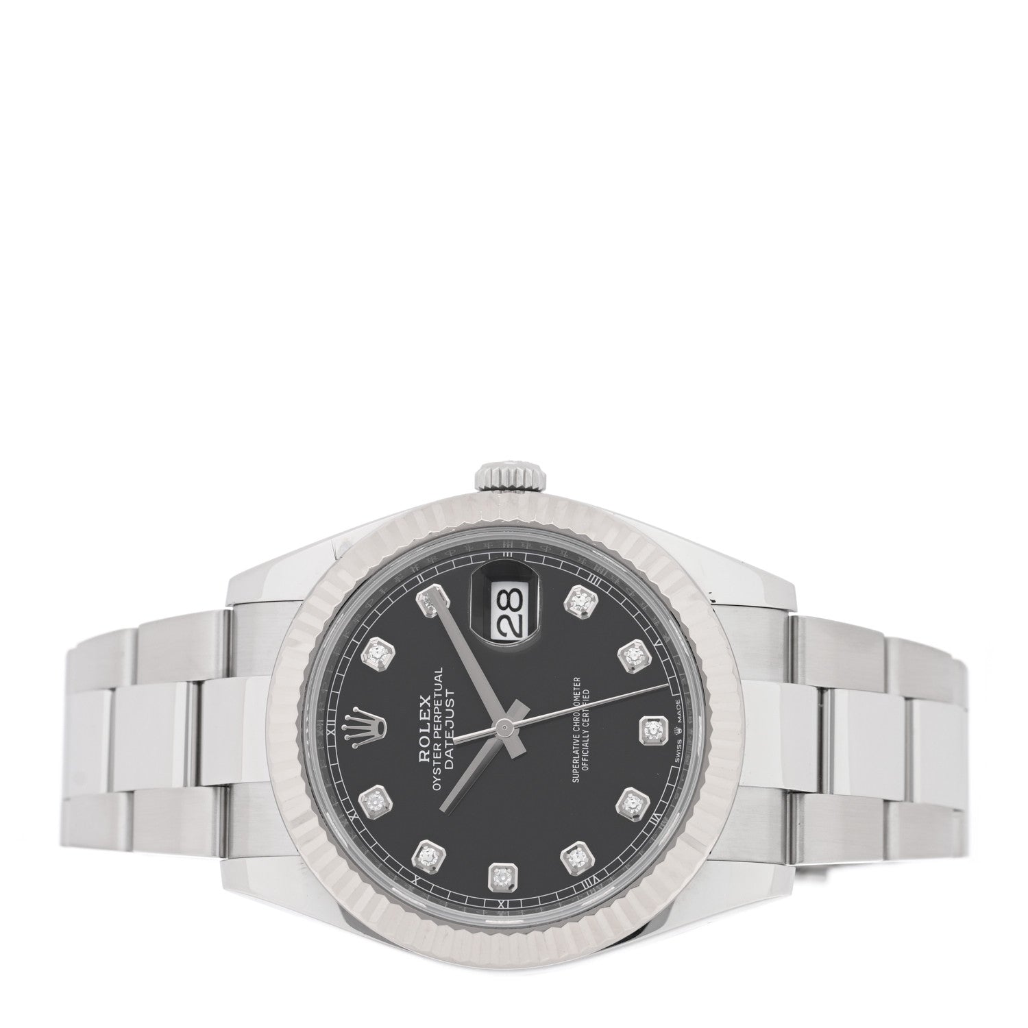 Stainless Steel 18K White Gold Diamond 41mm Oyster Perpetual Datejust Watch Black 126334 — view 2