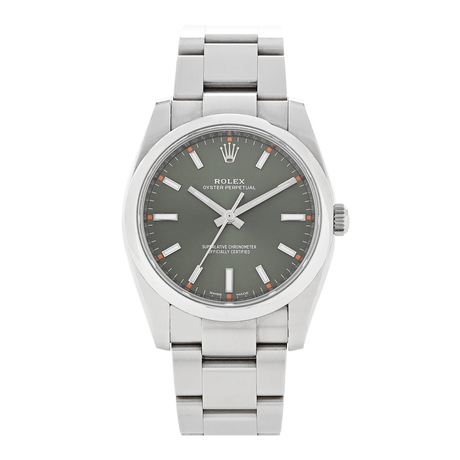Stainless Steel 34mm Oyster Perpetual Watch Olive Green 114200