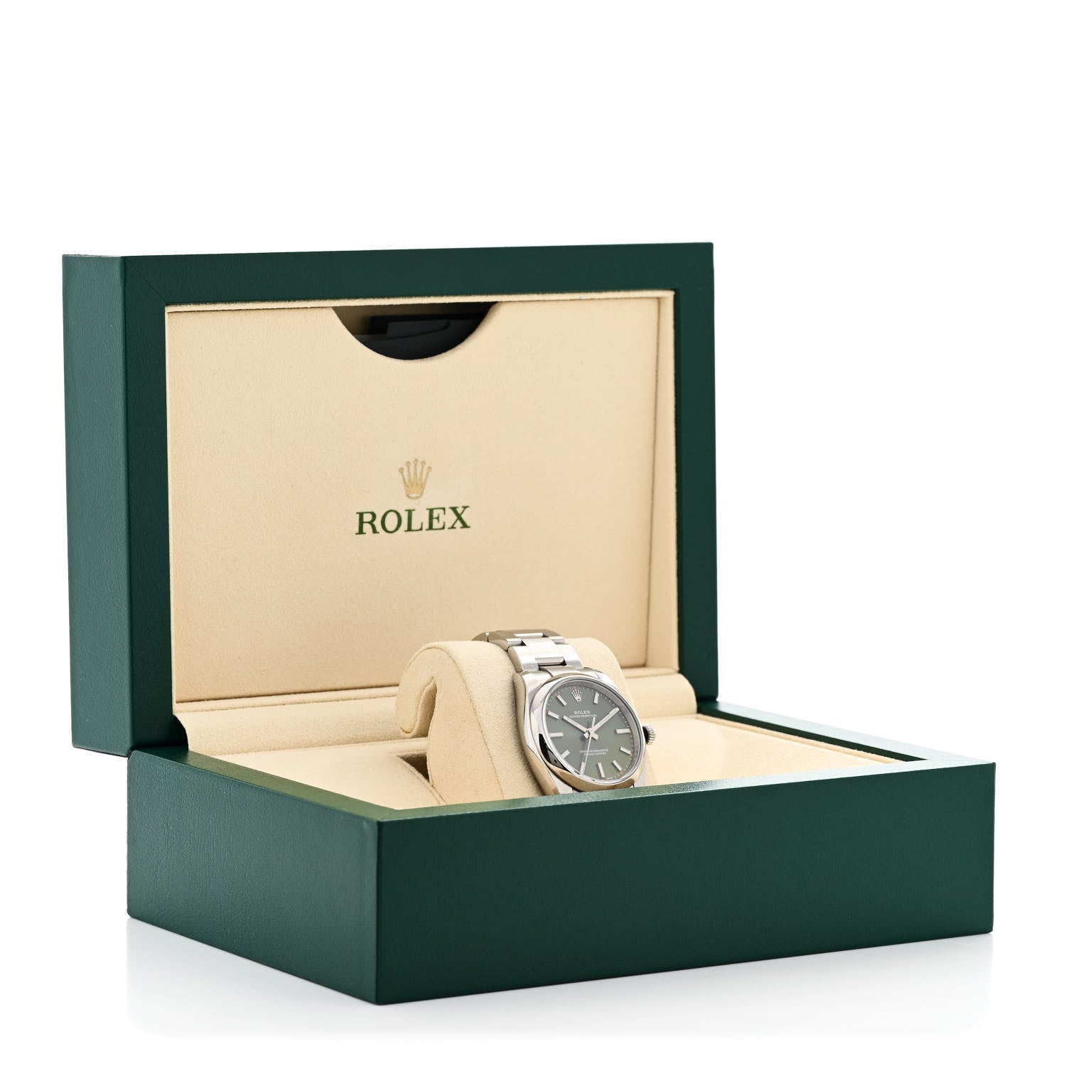 Stainless Steel 34mm Oyster Perpetual Watch Olive Green 114200 — view 5
