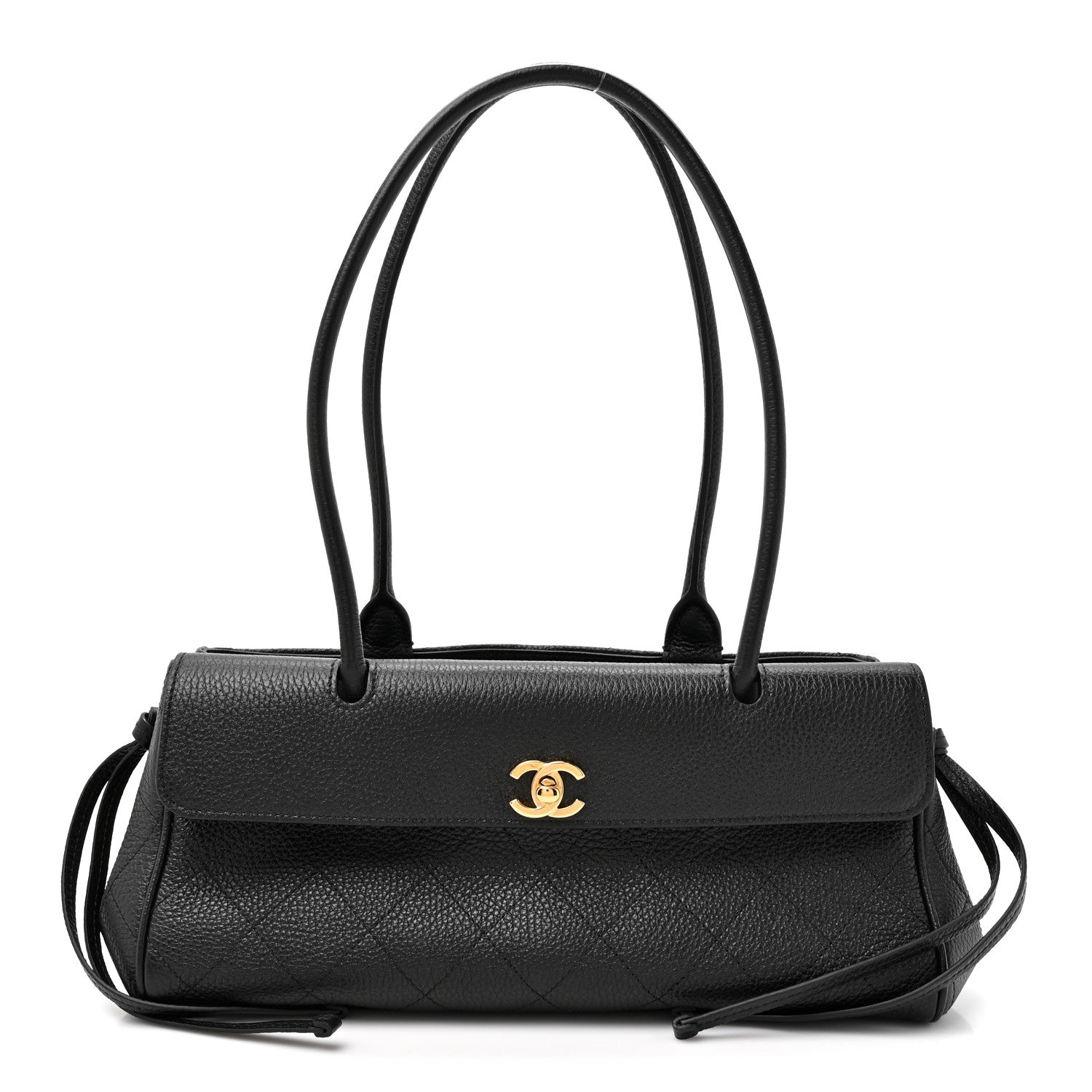 Grained Calfskin Stitched Urban Essentials Small Shopping Bag Black