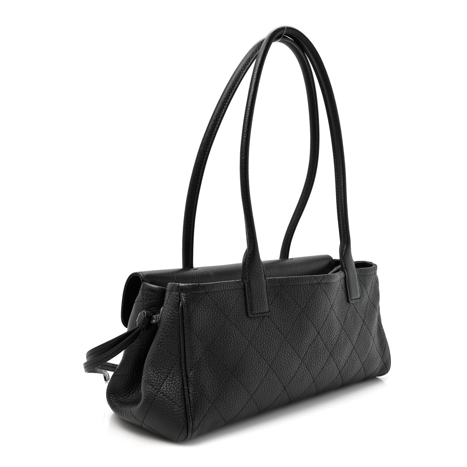 Grained Calfskin Stitched Urban Essentials Small Shopping Bag Black — view 3