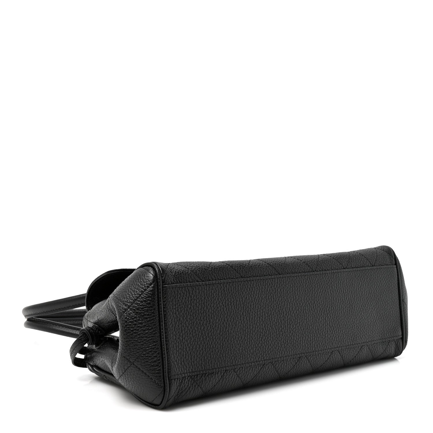 Grained Calfskin Stitched Urban Essentials Small Shopping Bag Black — view 4
