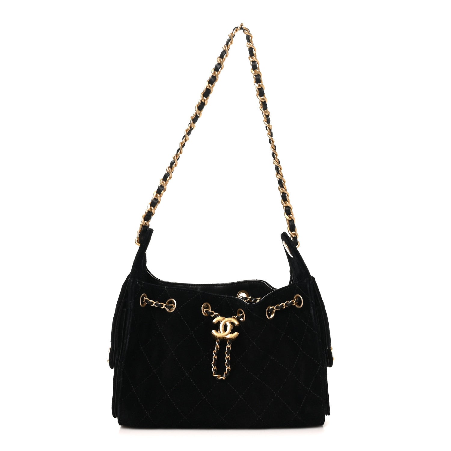 Suede Quilted Mini Chanel 25 Handbag Black