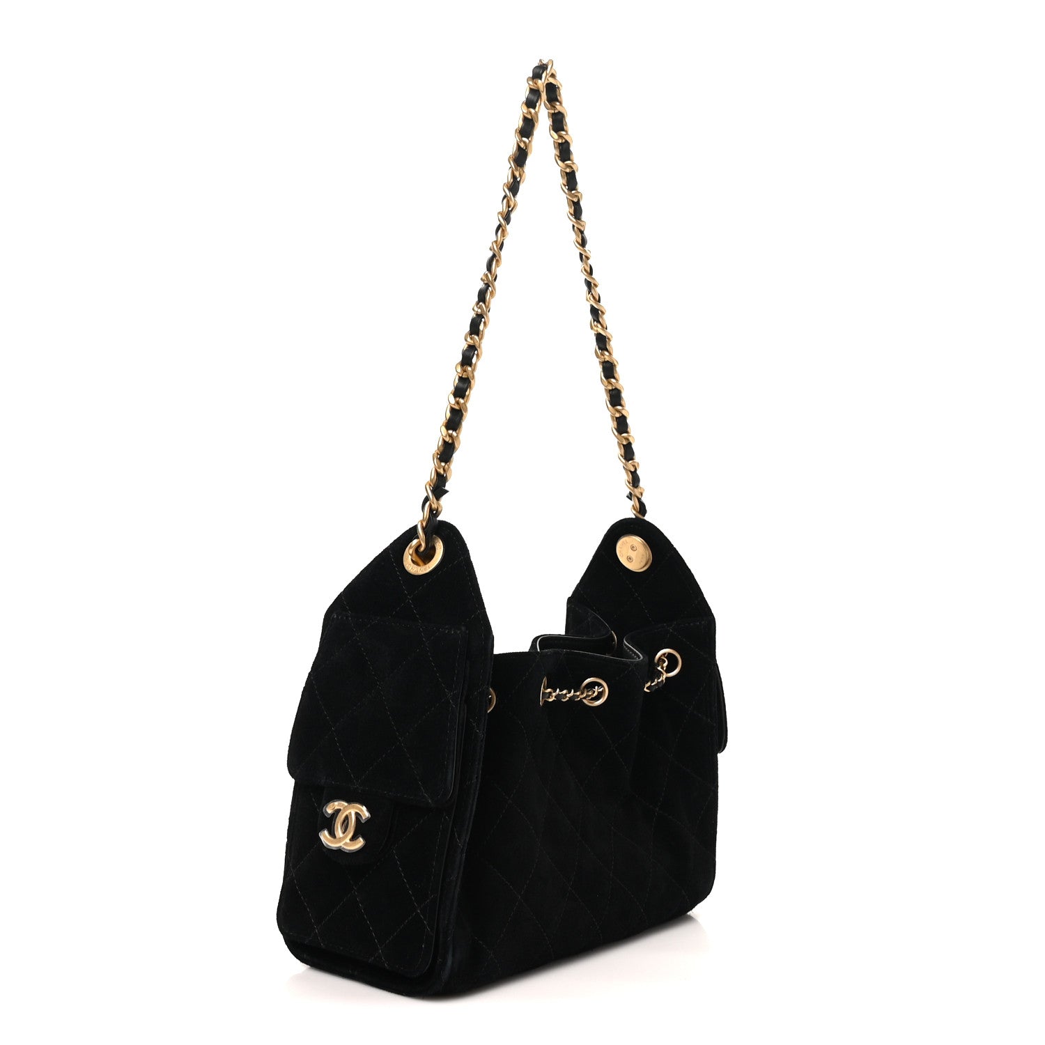 Suede Quilted Mini Chanel 25 Handbag Black — view 3