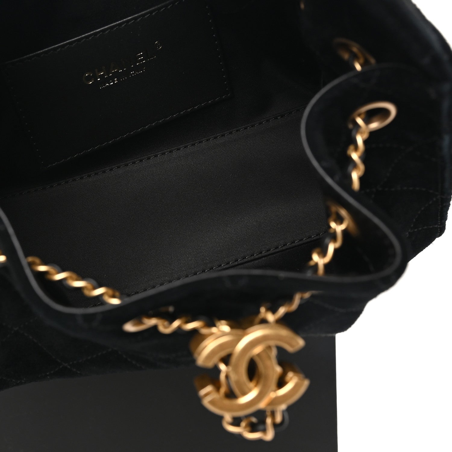 Suede Quilted Mini Chanel 25 Handbag Black — view 5