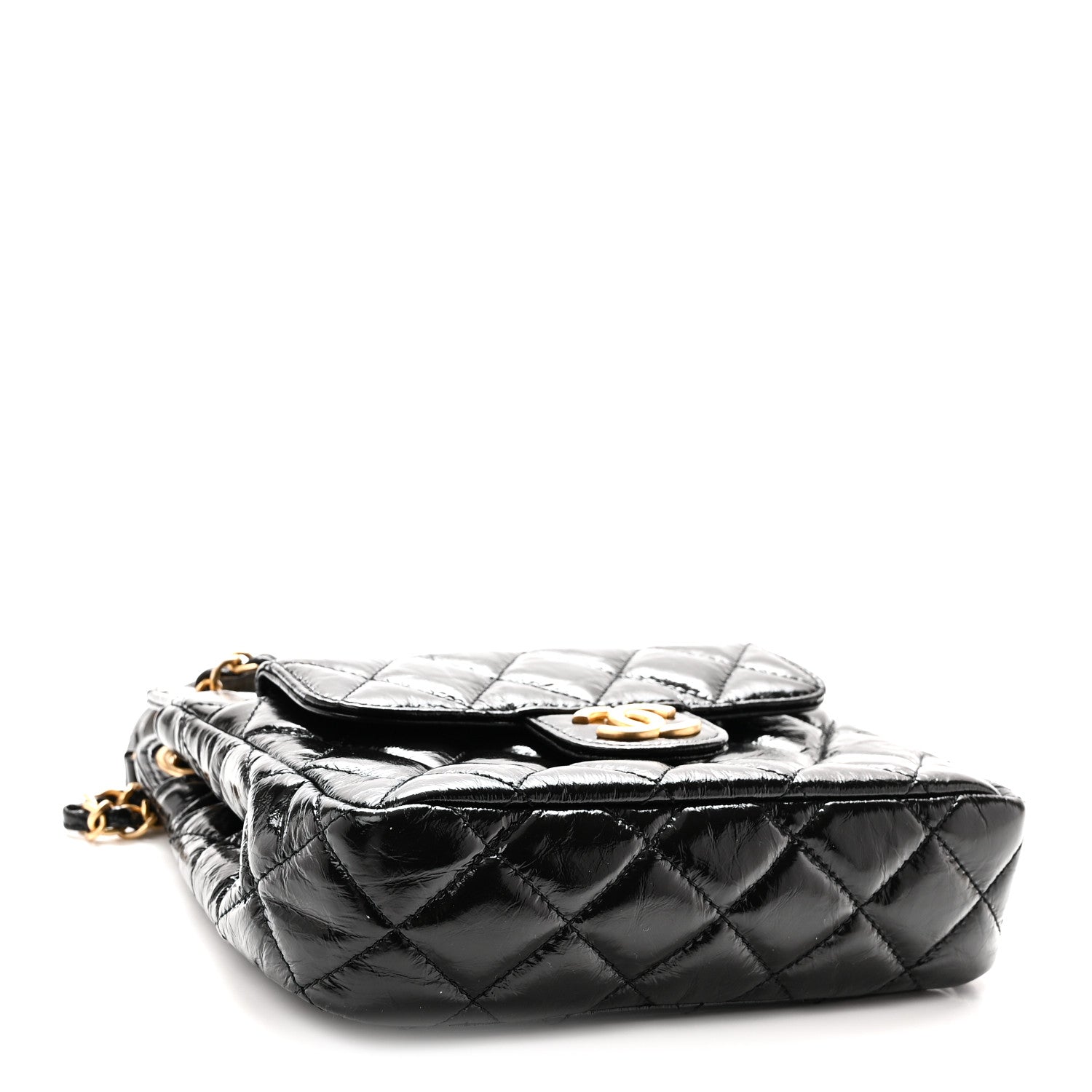 Shiny Crumpled Calfskin Quilted Small Wavy CC Hobo Black — view 4