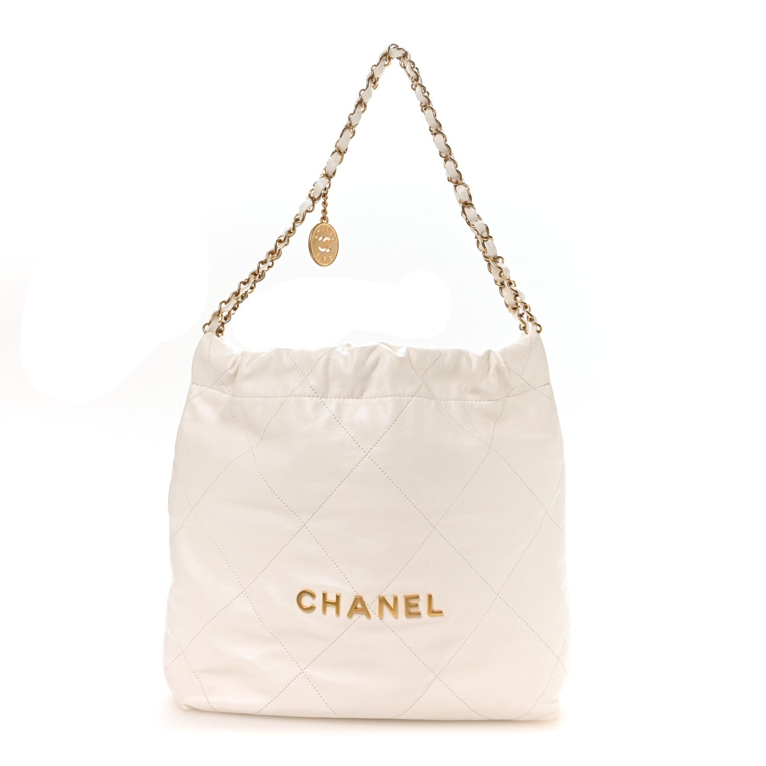 Shiny Calfskin Quilted Small Chanel 22 White