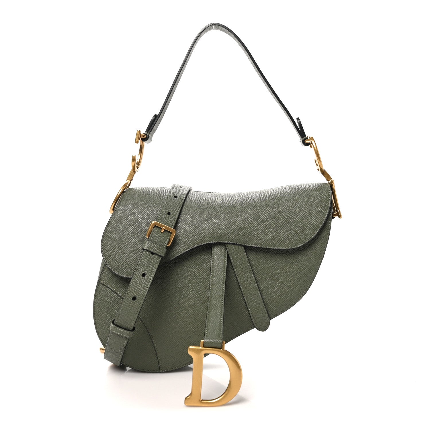 Grained Calfskin Saddle Bag With Strap Sage Green